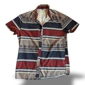 Men's Multicolor Navy and Maroon Tribal Short Sleeve Collar, Collared Shirt